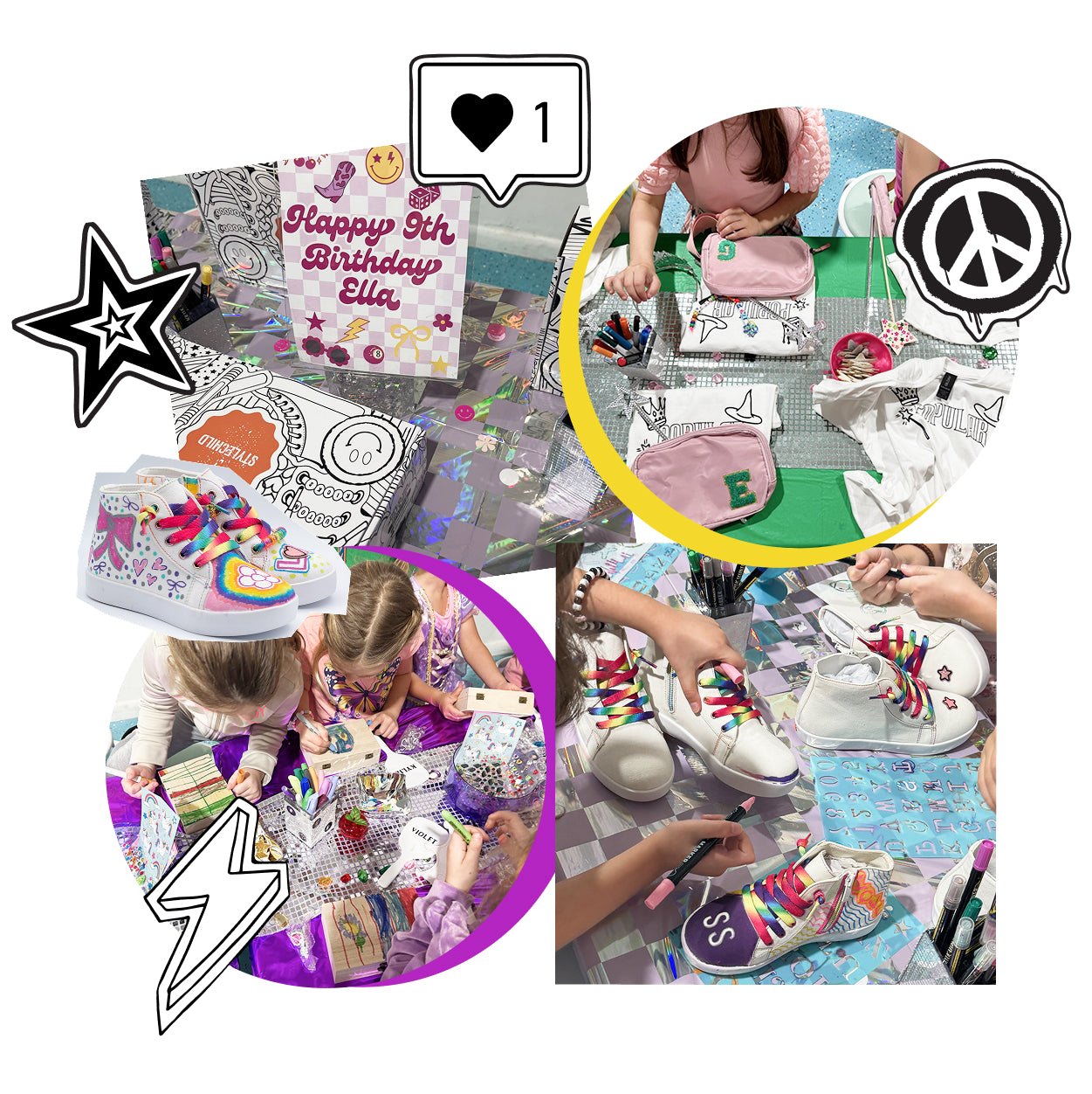 StyleChild party collage: birthday kids, bead bar and custom creations